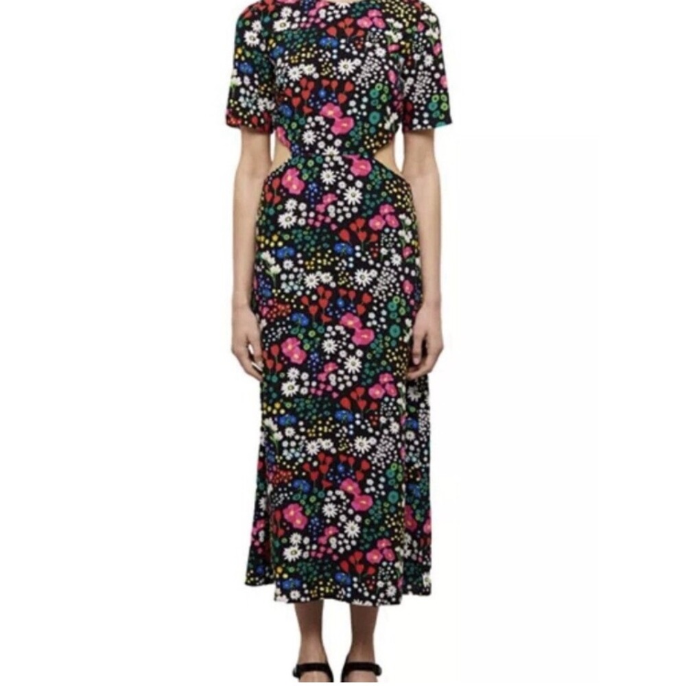 The Kooples Floral Cutout Maxi Dress Joyful Flower Black Pink Red Sz 3 Large